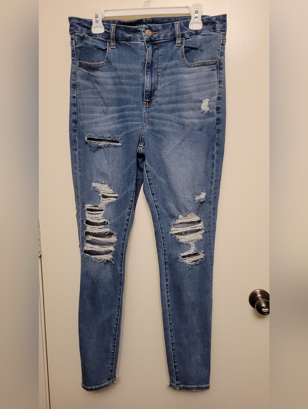 Women's Curvy HI-Rise Distressed Blue Skinny Jeans Jegging
